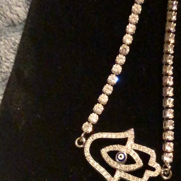 Hamsa Adjustable Bolo CZ, Fine Silver Bracelet - Picture 8 of 8